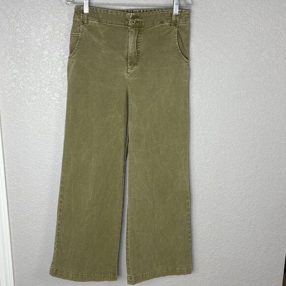 YOUNG FABULOUS & BROKE YFB WIDE LEG PANTS Boho Olive Green Size L - Picture 2 of 4
